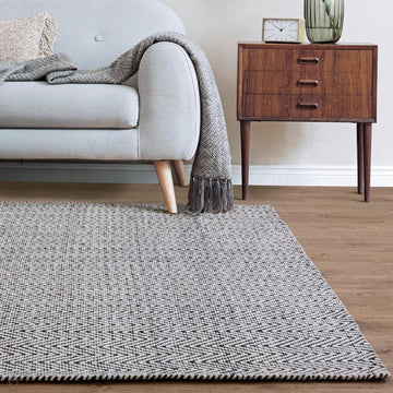 Ives Modern Geometric Chevron Zigzag Hand-Woven Jute&Cotton Durable Textured Soft-Touch Flatweave Black/White Rug-Asiatic Carpets-Rug Love - The Most Loved Rug Store